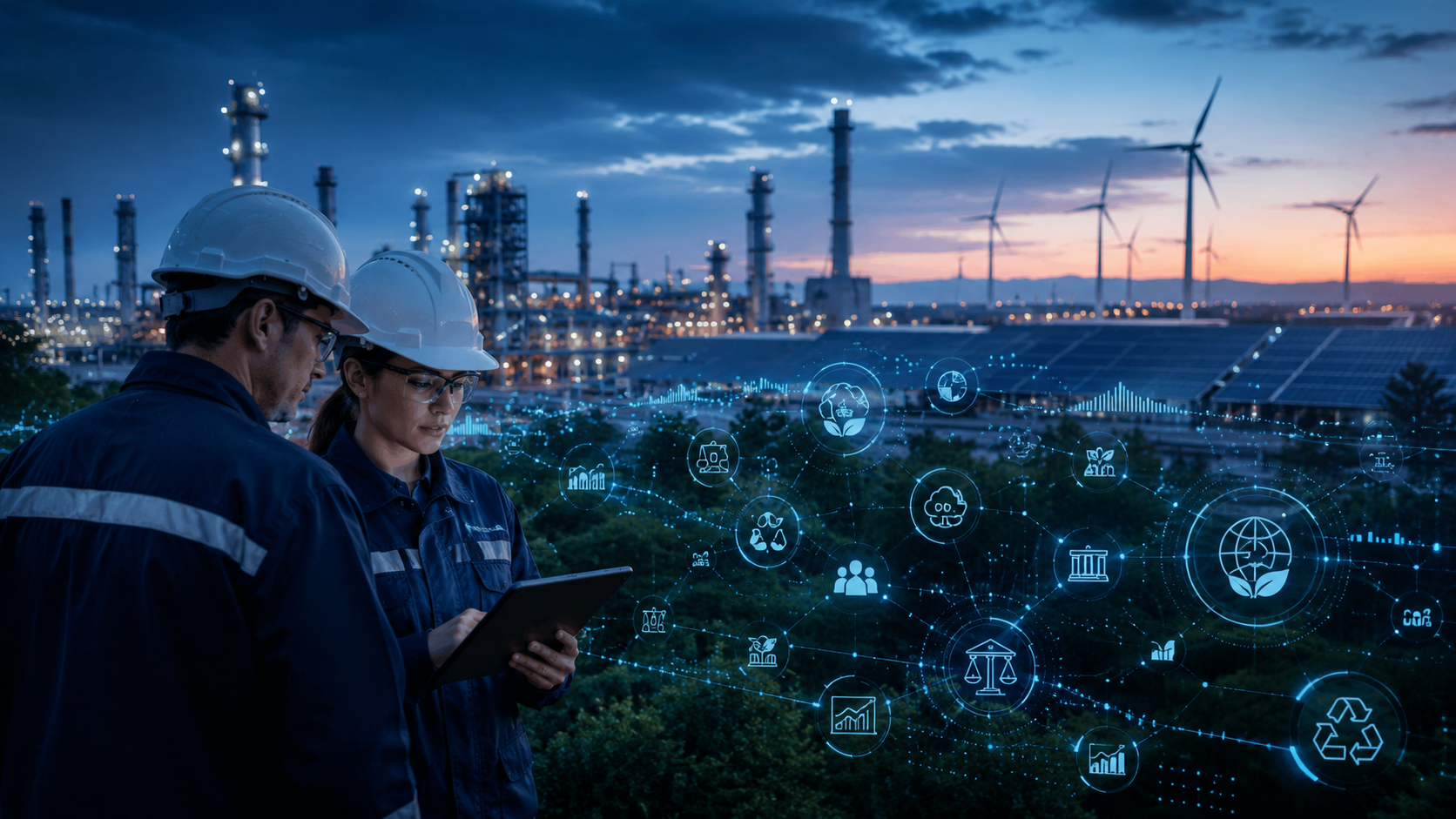 Ingénieurs consultant les données ESG et performance environnementale avec IBM Envizi